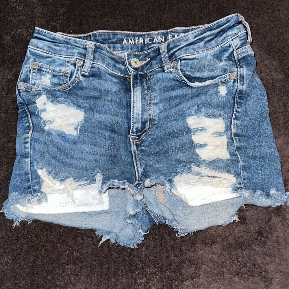 American Eagle Outfitters Medium Blue Distressed Jean Shorts